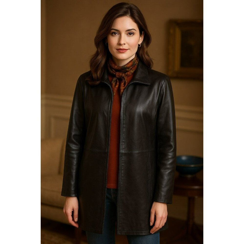 Wilsons Leather Pelle Studio Womens 1X Full Zip Leather Jacket Black